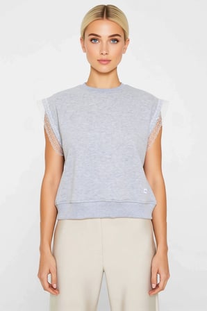 Kadın Bluz Relaxed Kalıp Kolsuz Bisiklet Yaka Brode Detaylı Örme Kumaş Düz Desen Yüzde Yüz