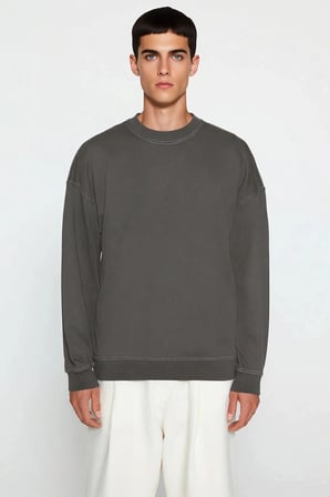 Erkek Bisiklet Yaka Düşük Kol Oversize Kalıp Sweatshirt Fonksiyonel Dayanıklı Kaliteli Şık