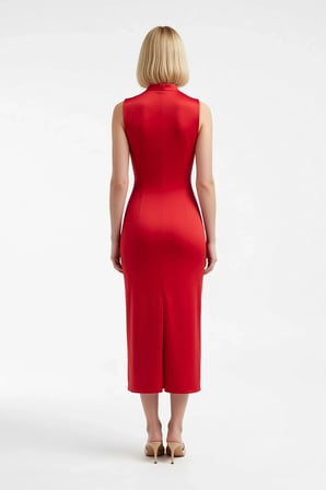 Kadın Kolsuz Dik Yaka Korse Detaylı Maxi Elbise Shift Kesim Sandy Dokulu Polyester Günlük Rahat