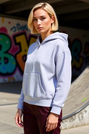 Kadın Kapüşonlu Düşük Kol Fermuarlı Geniş Kesim Örme Sweatshirt Fonksiyonel Dayanıklı Spor