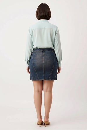Kadın Büyük Beden Mini Denim Etek Dikiş Detaylı Kalem Kesim %100 Pamuk Günlük Rahat Modern Şık Zarif