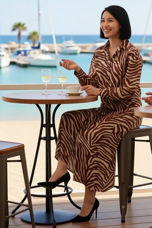 Kadın Büyük Beden Zebra Desenli %100 Pamuk Plaj Gömlek Pantolon Takımı Oversize Kesim Uzun Boy Rahat