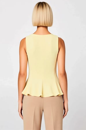 Kadın Bluz Bisiklet Yaka Sıfır Kol Peplum Kesim Örme Dokulu Fitted Kalıp Belden Oturmalı Şık