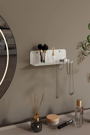 Anahtarlık Modern Metal Antre ve Takı Düzenleyici Duvar Rafı Beyaz