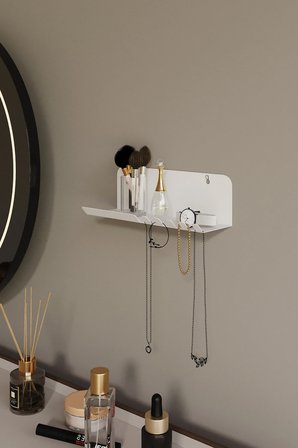 Anahtarlık Modern Metal Antre ve Takı Düzenleyici Duvar Rafı Beyaz