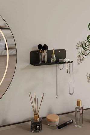Anahtarlık Modern Metal Antre ve Takı Düzenleyici Duvar Rafı Siyah
