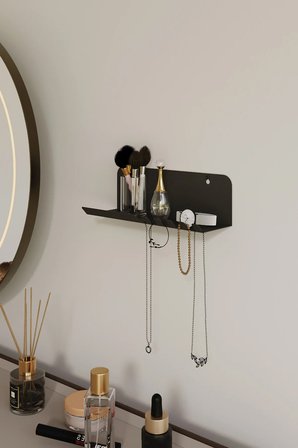 Anahtarlık Modern Metal Antre ve Takı Düzenleyici Duvar Rafı Siyah
