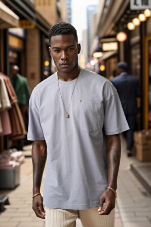 Balenbi Unisex Bisiklet Yaka Oversize Kalıp Penye Tişört 1004