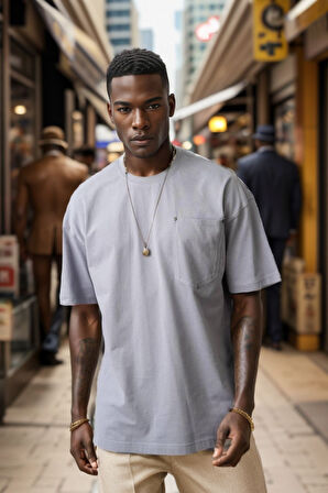 Balenbi Unisex Bisiklet Yaka Oversize Kalıp Penye Tişört 1004