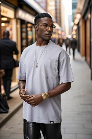 Balenbi Unisex Bisiklet Yaka Oversize Kalıp Penye Tişört 1004