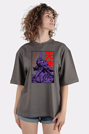 Füme %100 Pamuk Bisiklet Yaka Oversize T-shirt Eva 01 Evangelion