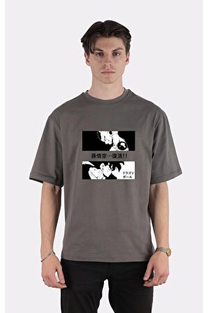 Füme %100 Pamuk Bisiklet Yaka Oversize T-shirt Frieza Vs Goku