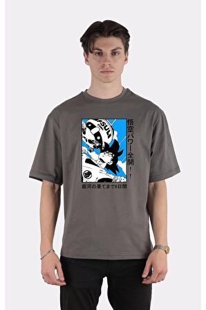 Füme %100 Pamuk Bisiklet Yaka Oversize T-shirt Goku  Ball