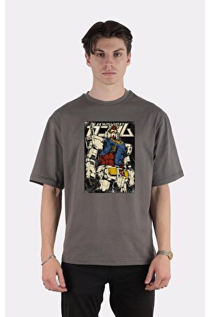 Füme %100 Pamuk Bisiklet Yaka Oversize T-shirt Gundam The First