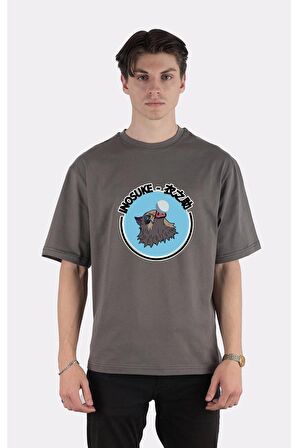 Füme %100 Pamuk Bisiklet Yaka Oversize T-shirt Inosuke Demon Slayer Kimetsu No Yaiba