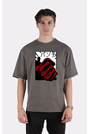 Füme %100 Pamuk Bisiklet Yaka Oversize T-shirt One Punch Man - Saitama