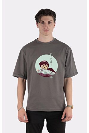 Füme %100 Pamuk Bisiklet Yaka Oversize T-shirt Rock Lee - Drunken Fist