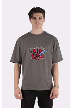 Füme %100 Pamuk Bisiklet Yaka Oversize T-shirt Three Guns And A Typhoon (alternate Version)