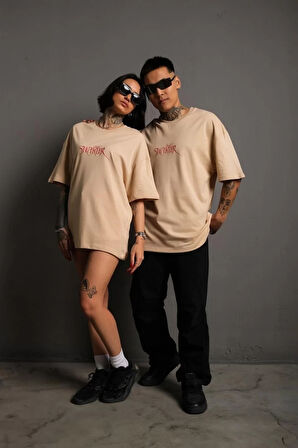 Ünisex SHAKUR Ön ve Arka Baskılı Oversize T-shirt TR-1435