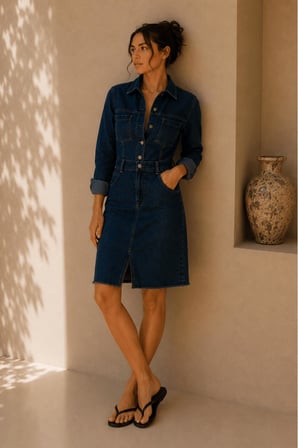 Koyu Mavi Denim Gömlek Elbise