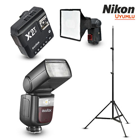 Godox V860III-N Nikon Flaş Full Set (Tepe Flaş + Tetikleyici + Ayak + Softbox)
