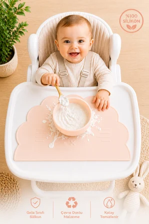 Siliconly Mama Sandalyesi Aksesuarları Bebek Beslenme Matı %100 Silikon Bej