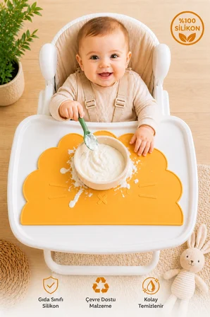 Siliconly Bebek Mama Altlığı Sarı %100 Silikon Kaymaz Kolay Temizlenir
