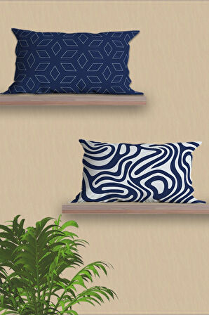 6’li Lacivert Beyaz, Dikdörtgen, Çift Tarafı Dijital Baskı, Yastık kılıfı,Kırlent Kılıfı, Fermuarlı