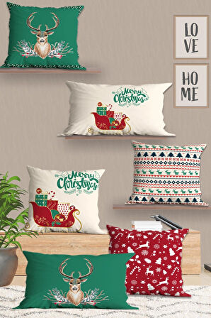 6’li Yılbaşı Desenli, Dikdörtgen, Çift Tarafı Dijital Baskı, Yastık kılıfı,Kırlent Kılıfı, Fermuarlı