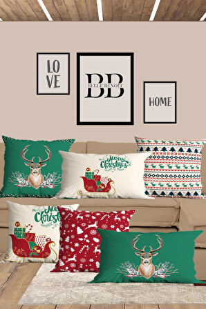 6’li Yılbaşı Desenli, Dikdörtgen, Çift Tarafı Dijital Baskı, Yastık kılıfı,Kırlent Kılıfı, Fermuarlı