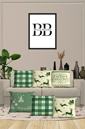 6’li Yılbaşı Desenli, Dekoratif Çift Tarafı Dijital Baskı, Yastık kılıfı, Kırlent Kılıfı, Fermuarlı