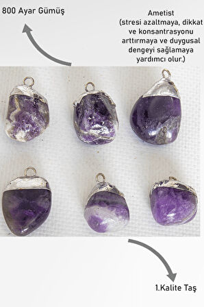 Sertifikalı Tamburlanmış Ametist Taşı Kolye