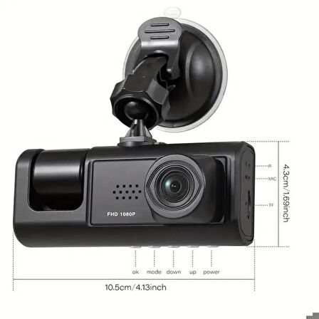 DV300 Yeni 3 Kameralı Araç İçi Kayıt Kamerası Trafik Recorder 2 İnç IPS Ekran Full HD 1080p