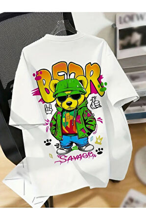 Unisex Bear Ayı Baskılı Oversize T-shirt