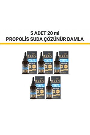 5 Adet Suda Çözünür Propolis Damla Paketi 5*20 ml