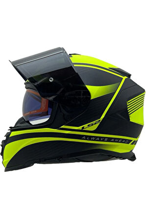 Storm 2 Dodger Neon Sarı Full Face  Motosiklet Kaskı Siyah Camlı