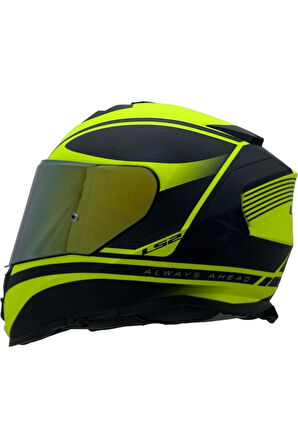 Storm 2 Dodger Neon Sarı Full Face  Motosiklet Kaskı Gold Camlı