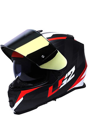 Storm 2 Nerve Kırmızı  Full Face  Motosiklet Kaskı Gold Camlı