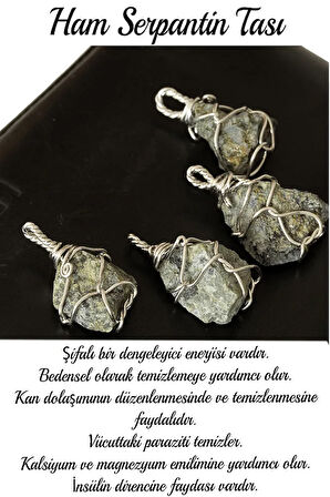 Sertifikalı Ham Işlenmemiş Tel Sargılı Serpantin - Yılan Taşı Kolye