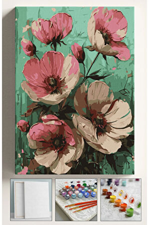 Sayılarla Boyama Seti Numaralı Tuval Fırça Boya KIRMIZI PEMBE BEGONVİL 40X50 Cm