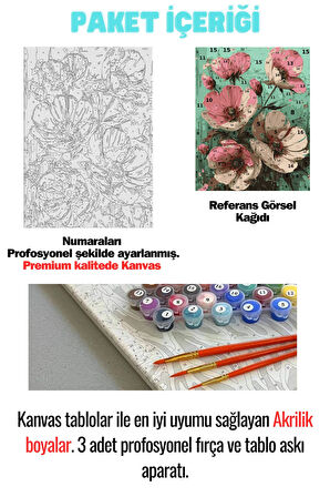 Sayılarla Boyama Seti Numaralı Tuval Fırça Boya KIRMIZI PEMBE BEGONVİL 40X50 Cm