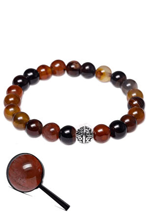 Sertifikalı Siyah Kızıl Yemen Akik Taşı Bileklik (gümüş Aparatlı)