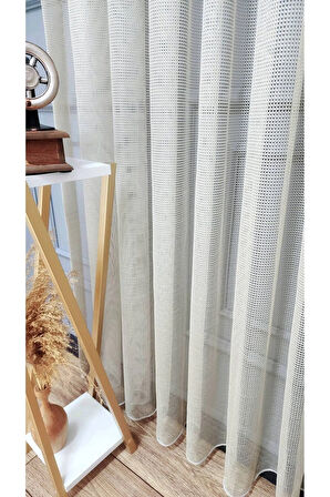 Kediye Dayanıklı Pati Dostu Vizon Bej File Tül Perde 3Kat Pileli