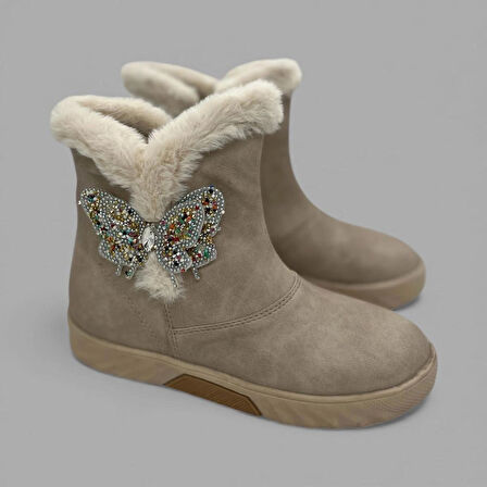 KIZ ÇOCUK KAYMAZ TABAN KELEBEK DETAYLI BEJ BOT 