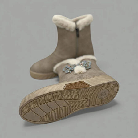 KIZ ÇOCUK KAYMAZ TABAN KELEBEK DETAYLI BEJ BOT 