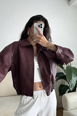 Prifaldi Premium Pb Oversize Bomber Belden Lastikli Deri Ceket