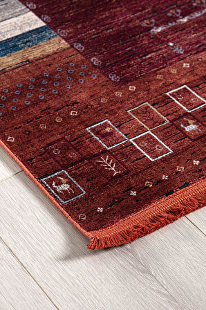 Artemis Halı Bella 06475A Bordo Terra Bohem Retro Tarz İpek Halı