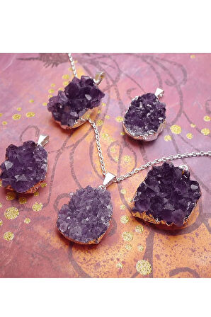 Doğal Yüksek Kalite Doğal Druze Ametist Taşı Kolye
