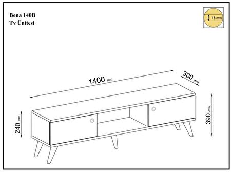 Bena Mobilya Emre Ahşap Ayaklı Atlantik Çam Beyaz 140 Cm Tv Sehpası