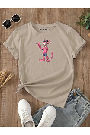 PEMBE PANTER BASKILI UNİSEX ÇOCUK TİŞÖRT